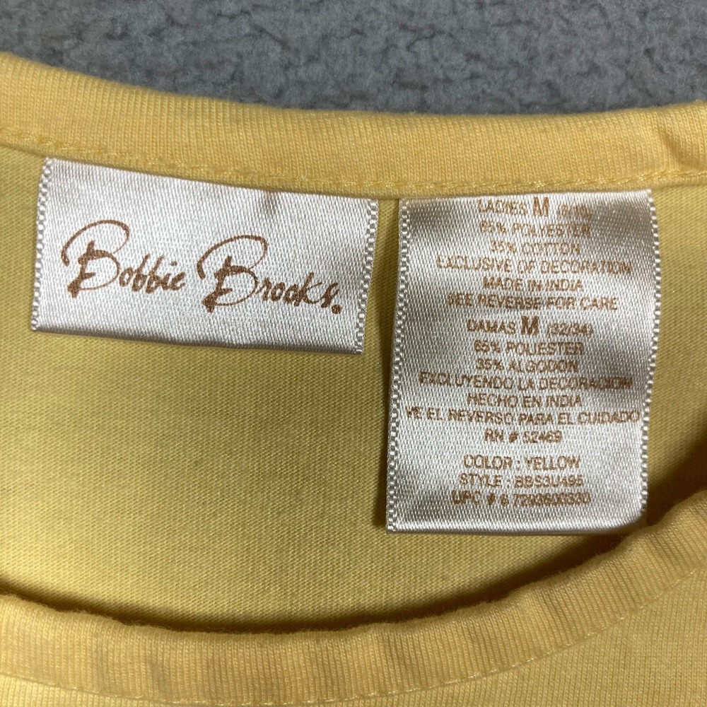VTG Bobbie Brooks T Shirt Women's Medium Yellow Embroidered Top Grandma Core - Picture 10 of 16